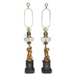 PAIR OF DORE BRONZE KEROSENE ELECTRIFIED TABLE LAMPS