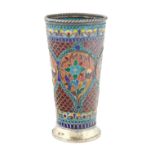 A PLIQUE A JOUR RUSSIAN SILVER AND ENAMEL CUP