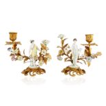 PAIR OF PORCELAIN AND ORMOLU CANDLE HOLDERS