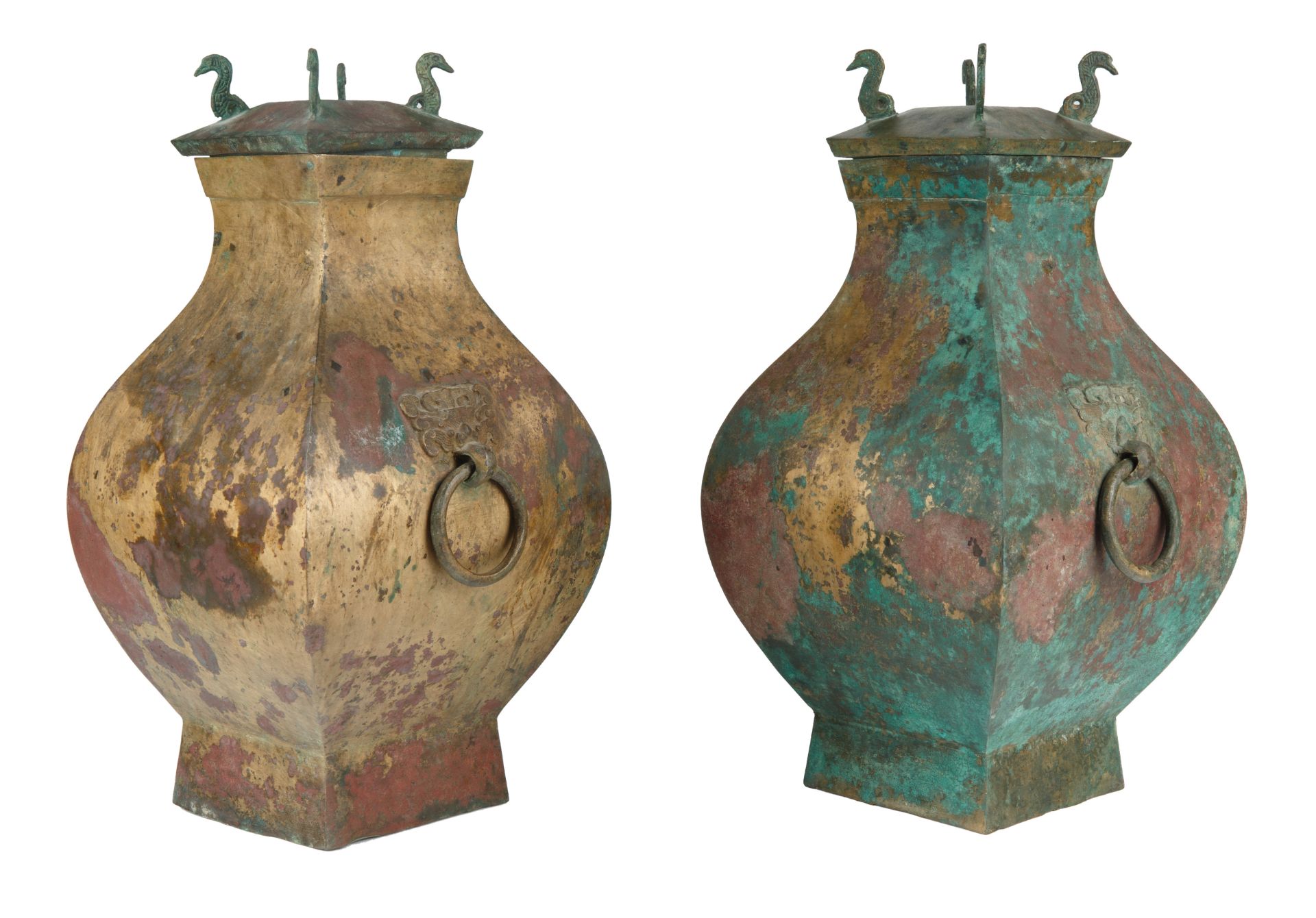 HAN DYNASTY FANGHU BRONZE RITUAL VESSELS AND COVERS