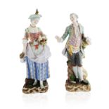 PAIR OF LARGE MEISSEN A LADY AND GENTLEMAN FIGURES