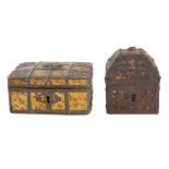 PAIR OF MICA WOOD AND BRONZE JEWELRY CASKETS