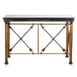 A CONTEMPORARY METAL AND BRASS CONSOLE TABLE