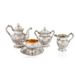 FOUR-PIECE RUSSIAN STYLE SILVER-PLATED TEA SERVICE