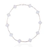 VCA 18KT WHITE GOLD AND AGATE ALHAMBRA NECKLACE