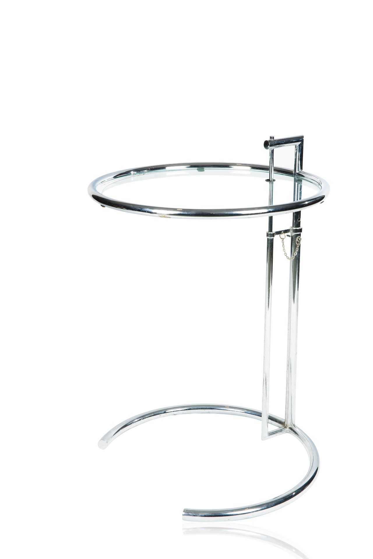 A EILEEN GRAY E1027 CHROME AND GLASS SIDE TABLE