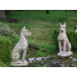 PAIR OF LARGE MOULDED STONE DOGS