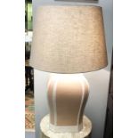 PAIR SALMON PINK VASE STEMMED TABLE LAMPS