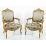PAIR OF 19TH-CENTURY CARVED GILTWOOD, ARMCHAIRS
