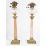 PAIR OF 19TH-CENTURY BRASS AND MARBLE OIL LAMPS