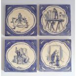 SET OF 4 THEMED BLUE AND WHITE TILES