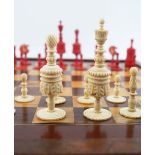 NINETEENTH-CENTURY BONE BARLEYCORN CHESS SET