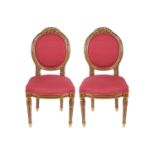 PAIR OF CARVED GILTWOOD & UPHOLSTERED SIDE CHAIRS