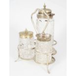 GLASS AND SILVER PLATED CONDIMENT SET
