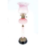 19TH-CENTURY BRASS AND CRANBERRY GLASS OIL LAMP