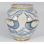 IRISH POTTERY BLUE AND WHITE VASE