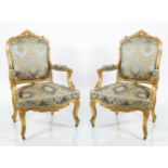 PAIR OF 19TH-CENTURY CARVED GILTWOOD, ARMCHAIRS