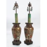 PAIR OF JAPANESE SATSUMA VASE STEMMED LAMPS