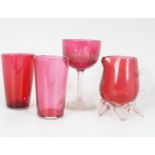 GROUP OF 4 19TH-CENTURY ITEMS OF CRANBERRY GLASS