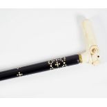 19TH-CENTURY EBONY AND INLAID WALKING STICK