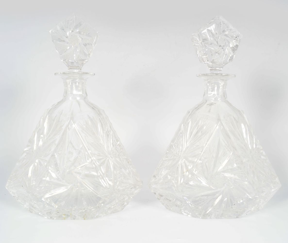 PAIR OF HEAVY CRYSTAL SHIP DECANTERS
