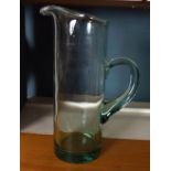 GREEN CUT GLASS WATER JUG