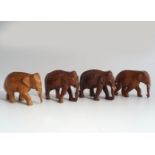 GROUP OF 4 INDIAN HARDWOOD ELEPHANTS