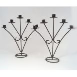 PAIR OF DESIGNER WROUGHT IRON CANDELABRAS