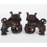 PAIR OF CHINESE QING HARDWOOD FOO DOGS