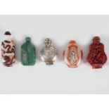 FIVE CHINESE SNUFF BOTTLES