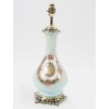 PAINTED GLASS AND BRASS VASE STEMMED TABLE LAMP