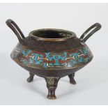 CHINESE QING BRONZE AND CLOISONNE CENSER