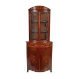 MAHOGANY & MARQUETRY BOW FRONT CORNER CABINET