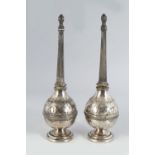 PAIR OF ISLAMIC SILVER ROSE WATER BOTTLES