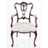 EDWARDIAN MAHOGANY CHIPPENDALE ELBOW CHAIR