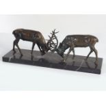 PAIR OF ART DECO BRONZE SPELTER STAGS