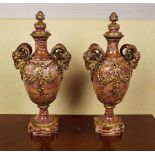 PAIR OF LARGE MARBLE AND ORMOLU URNS