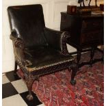 GEORGE I STYLE HIDE UPHOLSTERED LIBRARY CHAIR