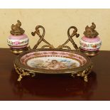 PARIS PORCELAIN AND ORMOLU PEN AND INK STAND