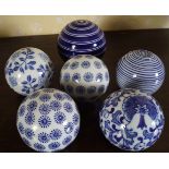 6 BLUE AND WHITE DECORATIVE PAPERWEIGHTS