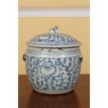 CHINESE QING PERIOD BLUE AND WHITE URN AND COVER