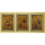 SET OF 3 19TH-CENTURY LACQUERED AND GILDED PANELS