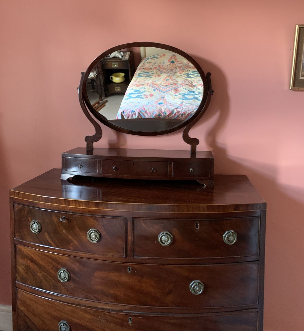 EDWARDIAN MAHOGANY CRUTCH MIRROR