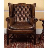 EDWARDIAN HIDE UPHOLSTERED WING BACK ARMCHAIR