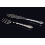 SILVER FISH SERVING KNIFE AND FORK