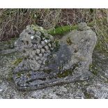 PAIR OF MOULDED STONE LIONS