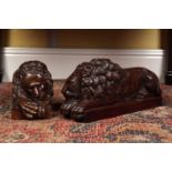 PAIR OF 19TH-CENTURY CARVED WOOD LIONS