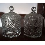 PAIR OF PRESENTATION CRYSTAL BISCUIT BARRELS