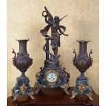 19TH-CENTURY ALABASTER & BRONZED CLOCK GARNITURE