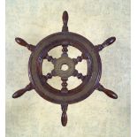 19TH-CENTURY MAHOGANY & BRASS-MOUNTED SHIPS WHEEL